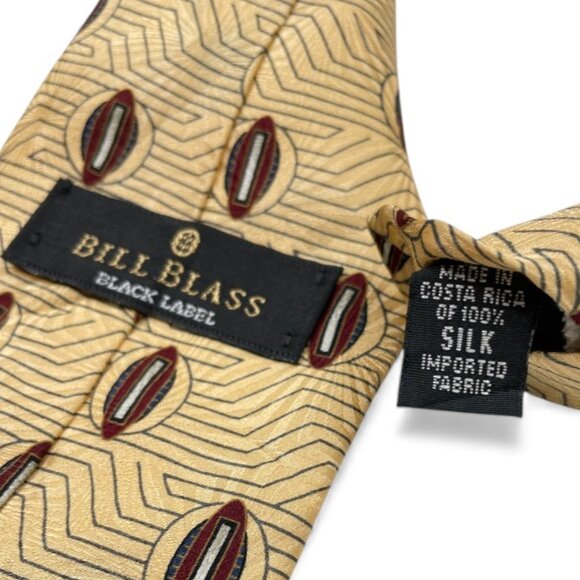 Bill Blass Silk Tie Geometric Yellow Burgundy - Picture 4 of 6